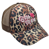 Boss Mare Mesh Back Ponytail High Bun Ball Cap Hat Cheetah