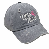 Boss Mare High Bun Ponytail Ball Cap Hat Grey