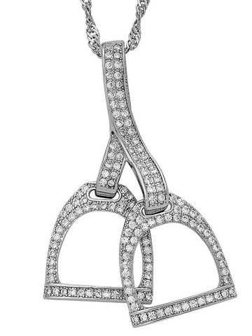 AWST International Rhodium Horse Double Stirrup Necklace