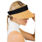 Cap Zone Black Band Paper Straw Velcro Back Roll-Up Sun Visor
