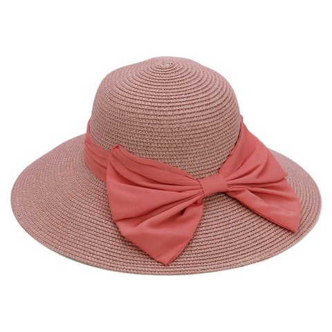 Cap Zone Satin Derby Bow Bucket Straw Sun Hat