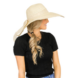 Cap Zone Scallop Hem Burlap Chiffon Bow Paper Straw Floppy Sun Hat