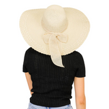 Cap Zone Scallop Hem Burlap Chiffon Bow Paper Straw Floppy Sun Hat