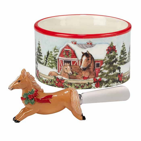 Kelley and Company Snowy Farm 5" Cheese Bowl with Spreader
