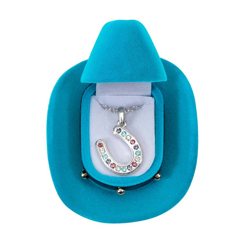 AWST Multi colored Horseshoe Necklace in Cowboy Hat Box